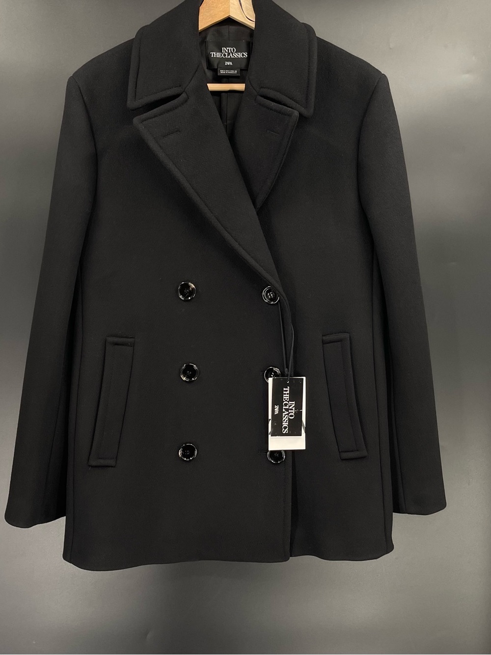 Zara Short Wool Blend The Classic Black Double Breasted Limited Edition Small